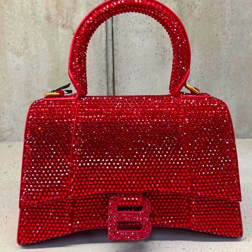 Balenciaga Red Suede Rhinestone xs hourglass - VERY RARE